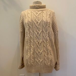Vintage Fisherman Out of Ireland Cream Wool/Alpaca Cable Knit Turtleneck Sweater